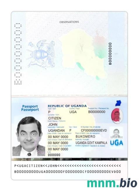 Paszport Ugandy 2023-obecnie, szablon w formacie PSD